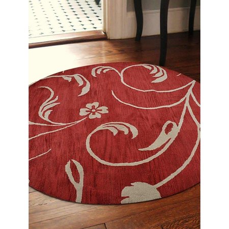 JENSENDISTRIBUTIONSERVICES 8 x 8 ft. Hand Tufted Wool Floral Round Area Rug, Red & Beige MI1555507